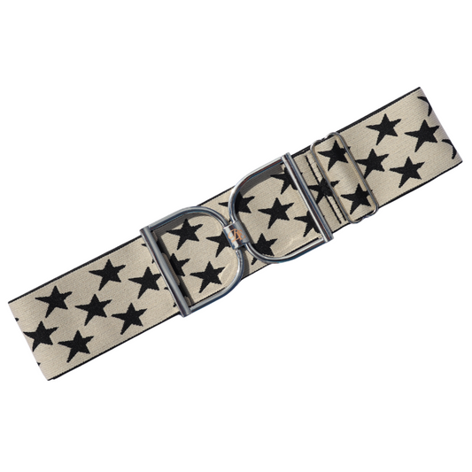 Snaffle Comfort Fit Belt - Cream with Black Stars (2" wide)